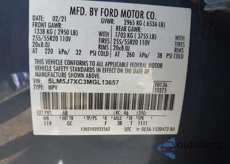 2021 Lincoln Aviator Reserve from USA, damaged, VIN 5LM5J7XC3MGL13657